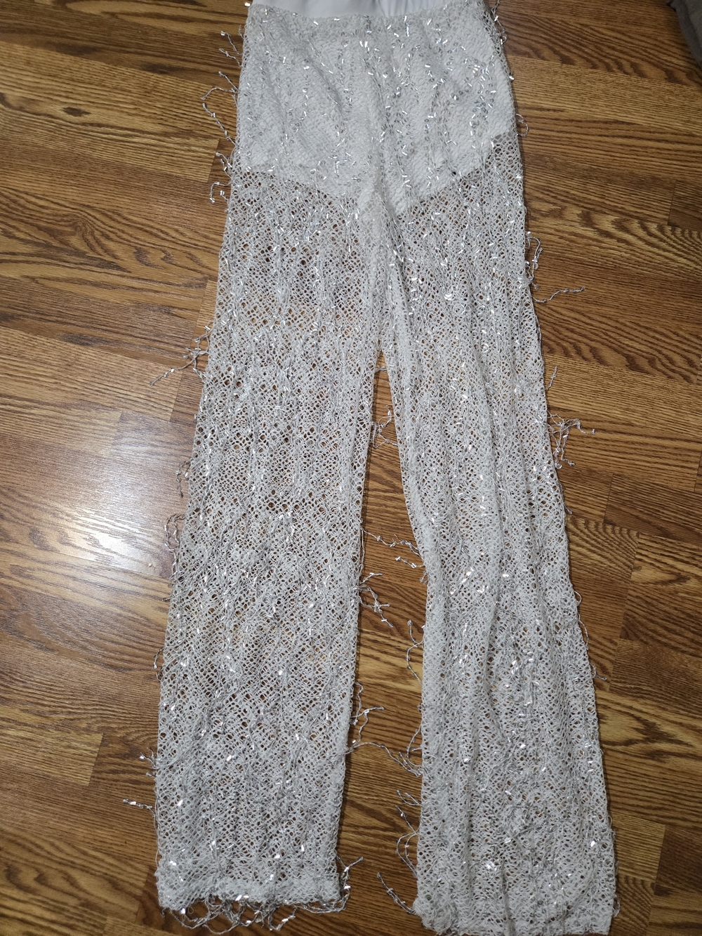 NWOT Banjul White Sequin Fringe Pants Sz S